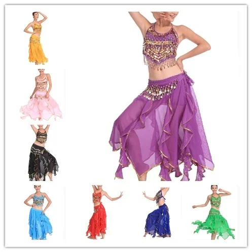 FEECOLOR женский костюм для танца живота комплект Топ пояс юбка | Тематическая одежда