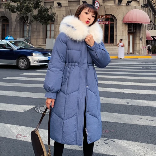 Big Fur Winter Coat Thickened Parka Women Stitching Slim Long Winter Coat Down Cotton Ladies Down Parka Down Jacket Women