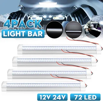 

4Pcs 12V 24V 72 LED Bar Car Interior Light Bar Strip Lamp On/Off Switch for Van Lorry Truck Camper Caravan Camping Boat Home