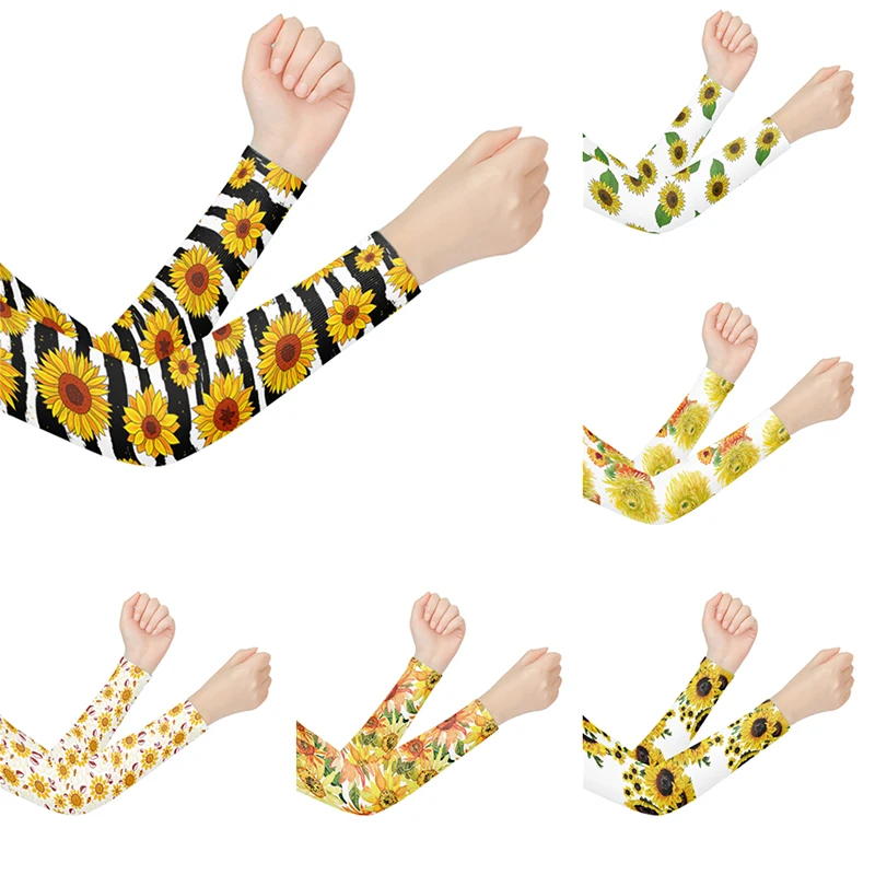 

Sunflower Printed Sports Volleyball Sleeves Compression Breathable UV Protection Ice Sleeves Fashion Cooling Sunscreen Sleeves