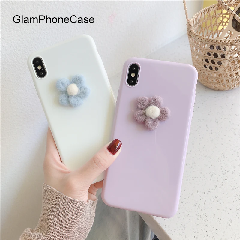 Чехол GlamPhoneCase с плюшевыми цветами для телефона iPhone11Pro/Max X XS Max XR Мягкий силиконовый чехол для iPhone11 7 8 6 6s Plus
