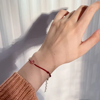 

DIY Hand-woven Crystal Bracelet 14k Gold Strawberry Crystal Year of Fate Red Rope Jewelry Bracelet
