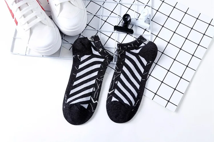 Black Stripe Носки-башмачки до лодыжки для взрослых; носки-башмачки с полосками зебры, перекрещивающимися полосками; красные, белые, черные носки - Цвет: Black Stripe