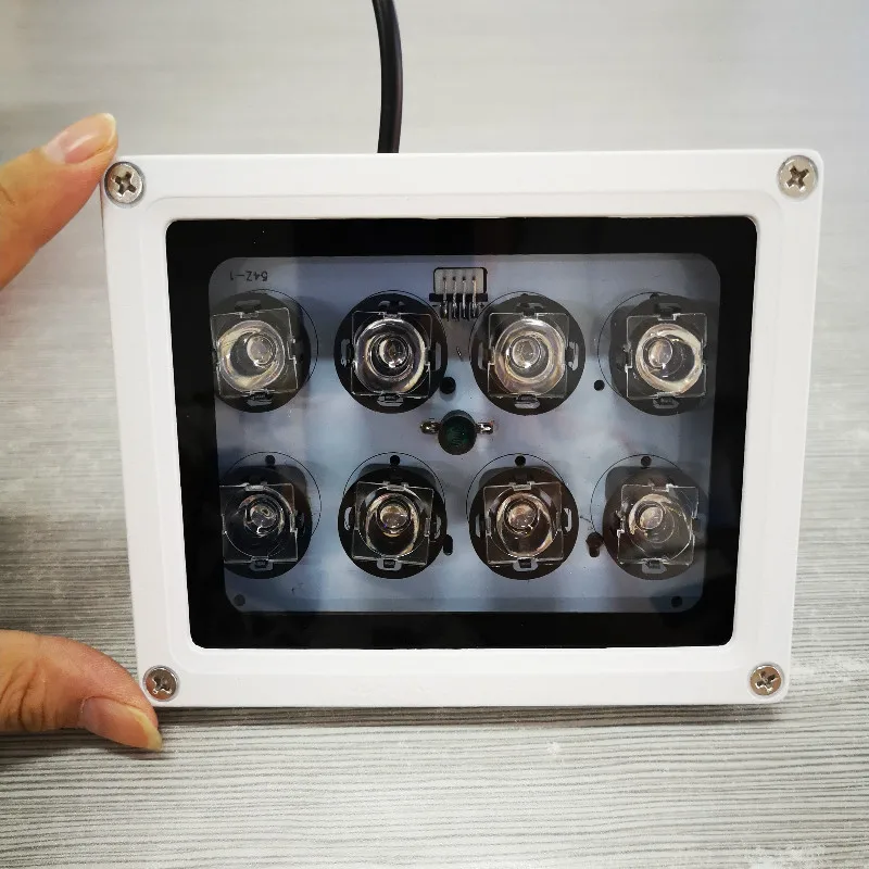 

Small waterproof IR Illuminator 850nm 8pcs Array IR LED white aluminum case DC12V CCTV Fill Light for IP surveillance cameras