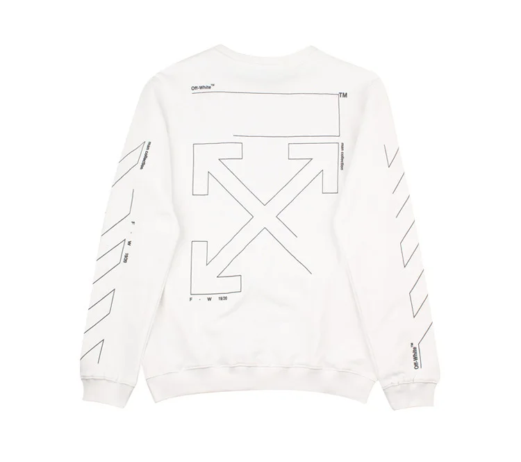 Белый Высокое Качество OFF-WHITE OW эскиз половина стрелы пара с капюшоном Толстовка уличная хип хоп - Цвет: Белый