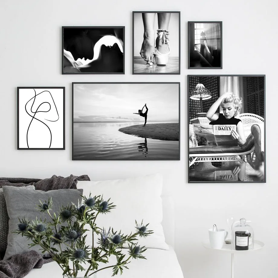 Настенная Картина на холсте пар балет Тень Девушка абстрактный Черный Белый для