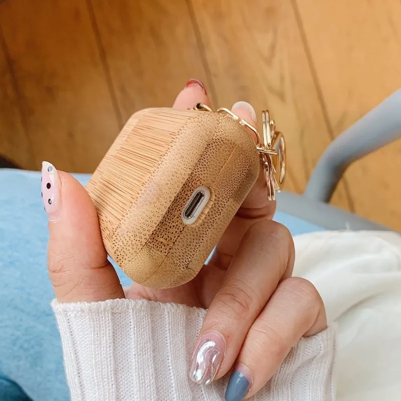 Pure Wood Bamboo для Airpod чехол Hoesjes наушники Беспроводная зарядка коробка для Airpods 2 брелок Брелок чехол