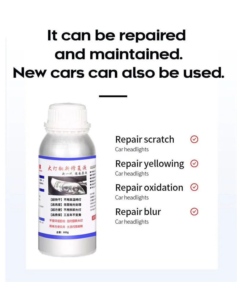 Car Headlight Polishing Liquid Polymer Car Headlamp Renovation Restoration Cleaning Agent 800G/200ml/100ml Auto Repair Products