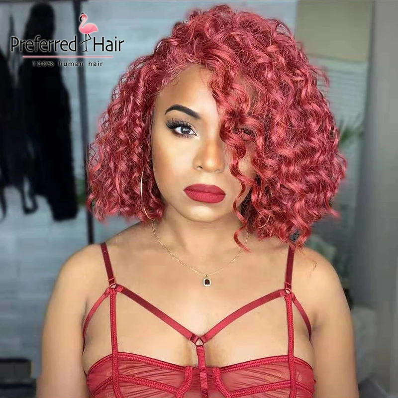 

Preferred Preplucked Red Curly Human Hair Wig Remy Transparent Lace Wigs Brazilian Lace Front Human Hair Wigs For Black Women