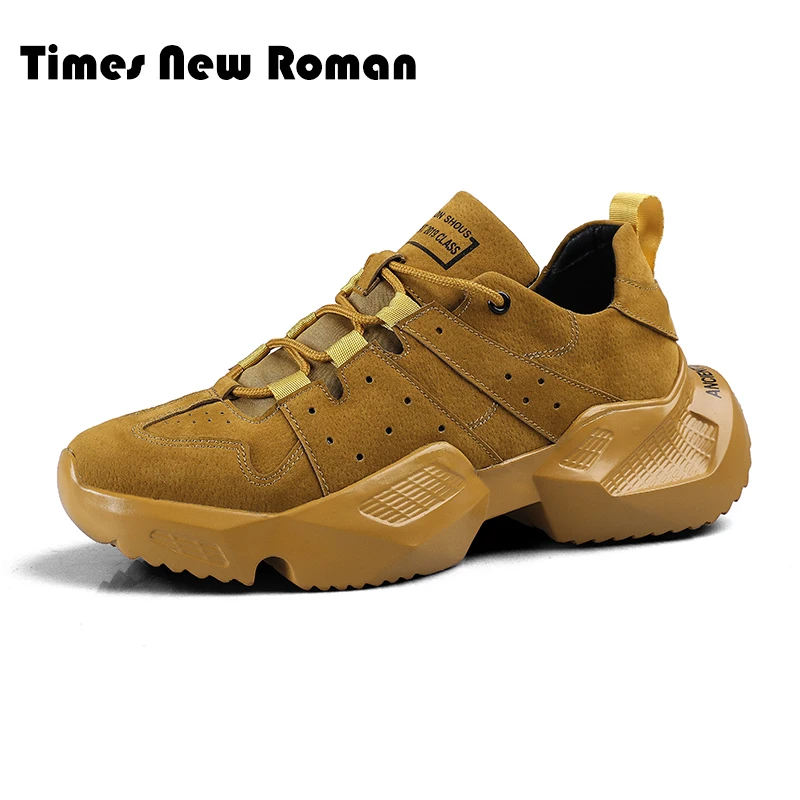 

Times New Roman Outdoor Sport Shoes Men Cow Suede Solid Sneakers Breathable Canvas Lace-up Shock Absorber Running Mens Shoes