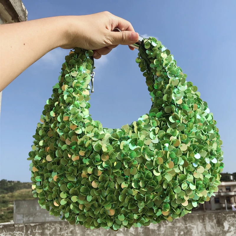 

Ins Same Beaded Armpit Bag Retro Sequin All-around Method Stick Bag 2019 Winter New Single Shoulder Bag Female