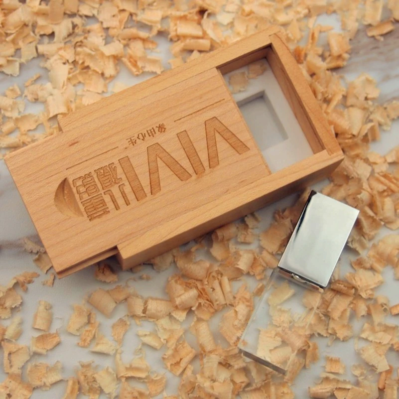 Silver with box Заказной Логотип Кристалл+ металлический USB флэш-накопитель 2,0+ деревянная коробка Флешка 4 ГБ 8 ГБ 16 ГБ 32 ГБ Флешка флеш-накопитель для подарков на свадьбу - Цвет: Silver with box