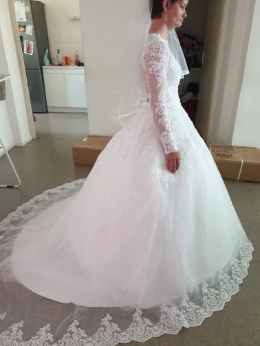 Vestido de Noiva бальное платье принцессы Свадебные платья с длинными рукавами бисера Кружева свадебное платье с аппликацией корт поезд Mariage