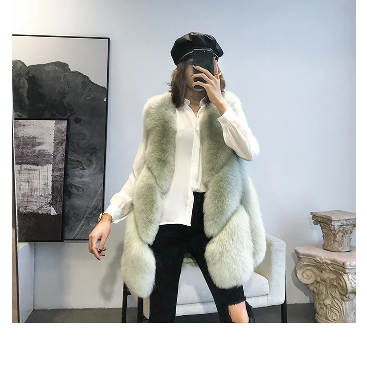 ZDFURS* новые зимние куртки женские длинные жилеты из лисьего меха топы из натурального Лисьего меха модные уличные повседневные меховые жилеты