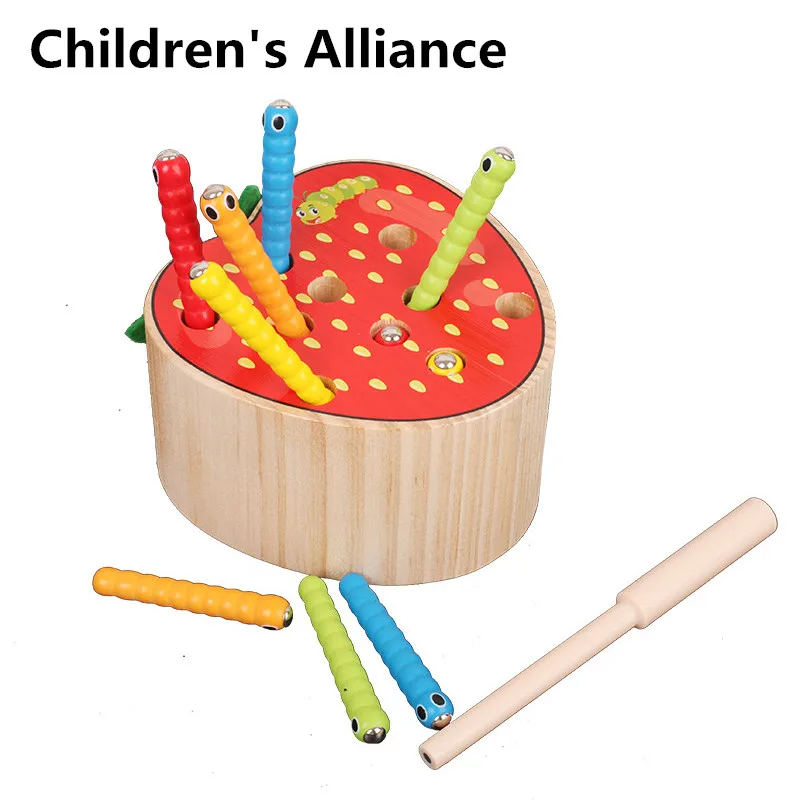 

Wooden toy Baby Learning and Educational toy Catching insects Game Apple Pear Tomato Strawberry Fruit Counting Math Toy