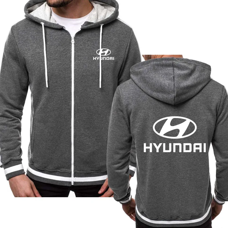 Мужские толстовки автомобиль Hyundai логотип печати Мода Повседневное в стиле «хип-хоп» Толстовка Harajuku, куртка на молнии и с капюшоном, мужская одежда с капюшоном