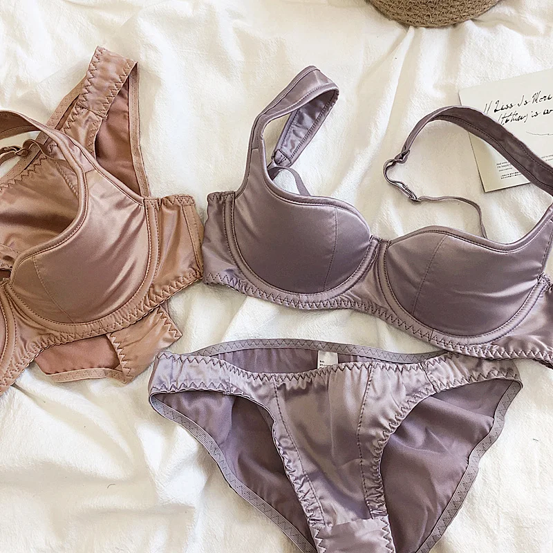 Sexy Halbschalen-Unterwäscheset im Retro-Stil mit glatter Stahlring-BH-Höschen-Set Push-Up-Damen in Übergröße_voghion.com