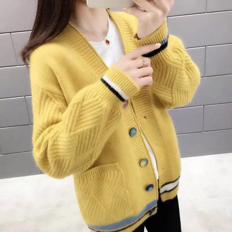 H han queen Single-breasted Jacket Knitted Cardigan Sweater Women Autumn Clothing Sweater Pocket Cardigan for Female Coat