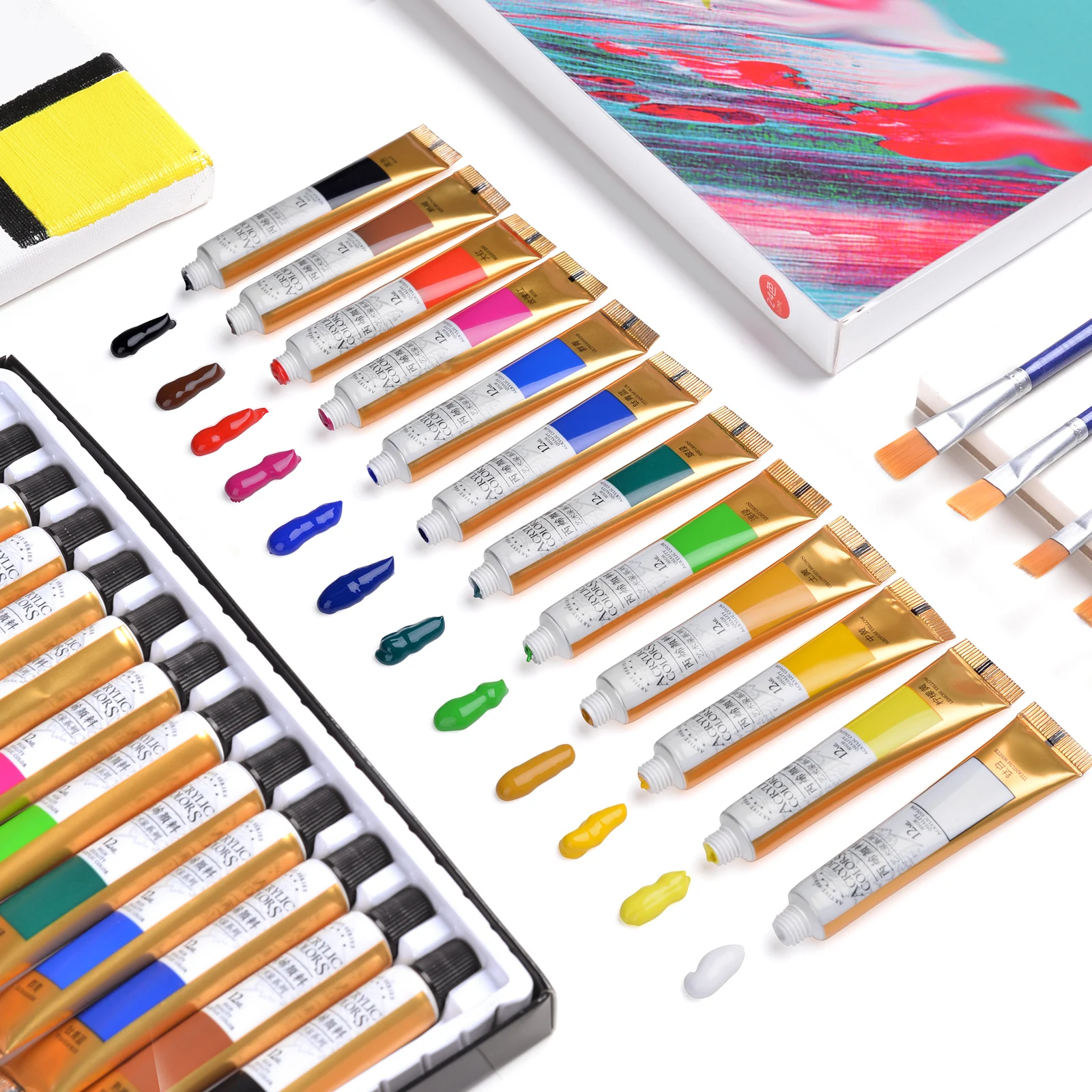 Professional Acrylic Paint Set 12/18/24 Colors 12ml Tubes Drawing Painting Pigment Used in Arts and Crafts