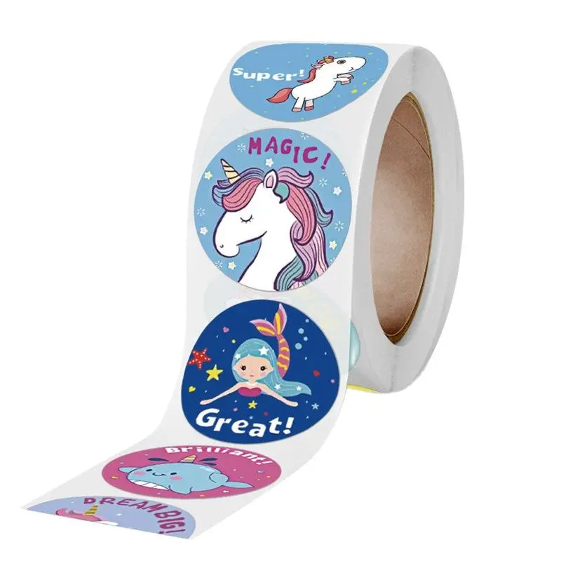 500 Cute Unicorn Mermaid Thank You Stickers Kawaii Kids Cartoon Sticker Roll Christmas Gift Seal Student DIY Scrapbooking cartoon stickers,cartoon sticker,thank you stickers