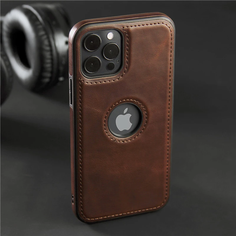 Slim PU Leather Phone Case For iPhone 11 12 13 Pro Max XR XS Max X 7 8 Plus 11Pro Max Business Soft Leather LOGO Hole Back Cover cute iphone 13 mini case