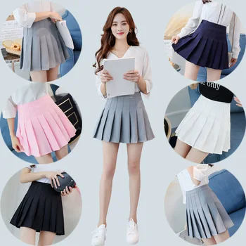 

Korean Pleated High waist A-line skirt retro vintage harajuku short mini women Pleated skirt fashion plus size