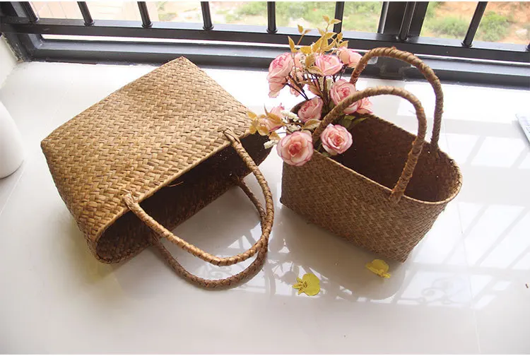 Seaweed woven basket flower straw flower basket garden succulent handbag handbag flower basket crafts storage basket WF725202