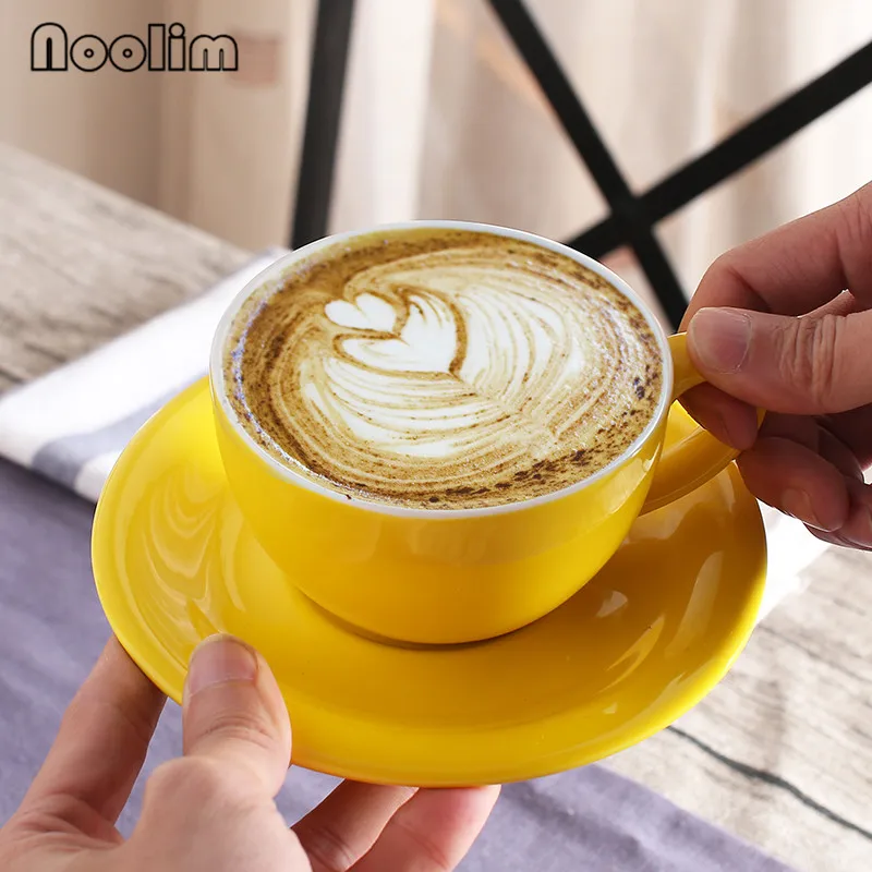 Европейский стиль капучино кофейная чашка с блюдцем красочная глазурь керамика широкий рот эспрессо кофейные чашки наборы Посуда для напитков