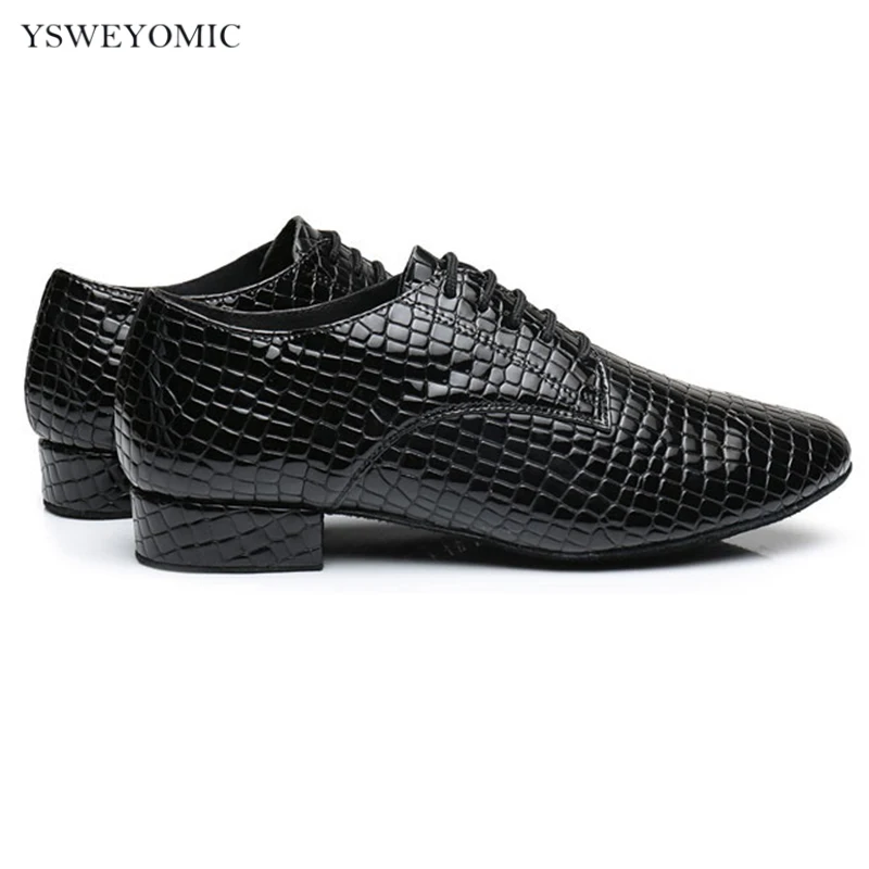 Modern Dance Shoes Crocodile texture PU Black Soft Bottom Ballroom Dance Competition Shoes 2.5/4.5cm For Men