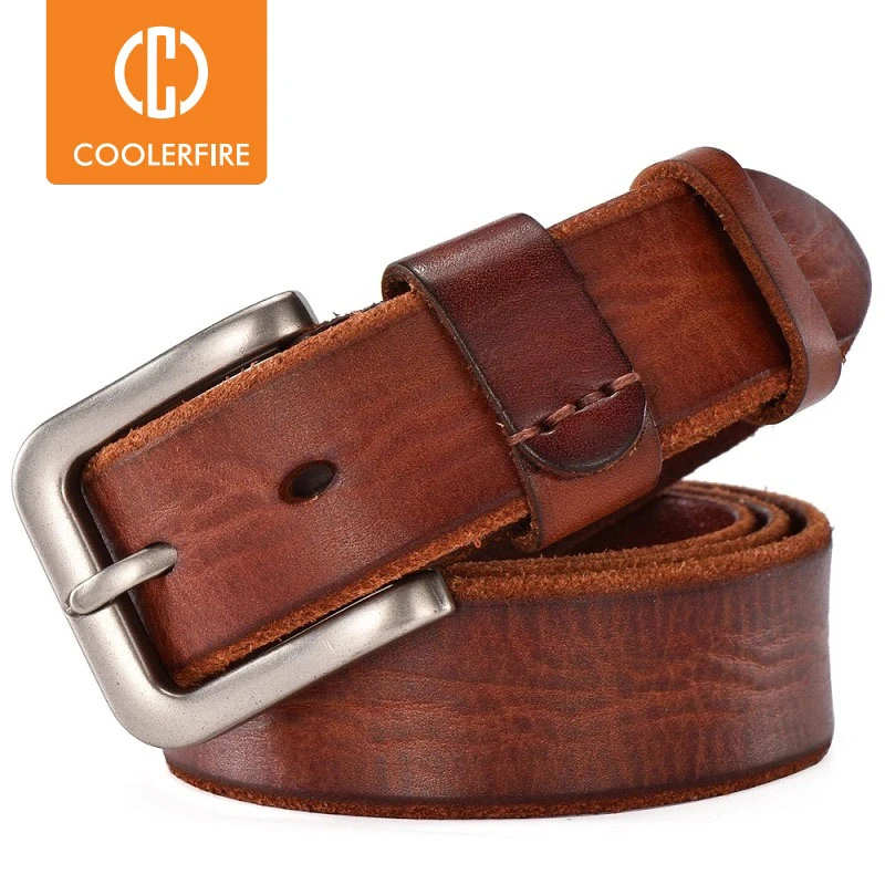 Men Cowhide Real Leather Belt Casual Male Pin Buckle Brand Strap Brown Vintage C