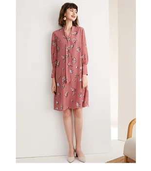 

POKWAI women long sleeve 100% silk dress