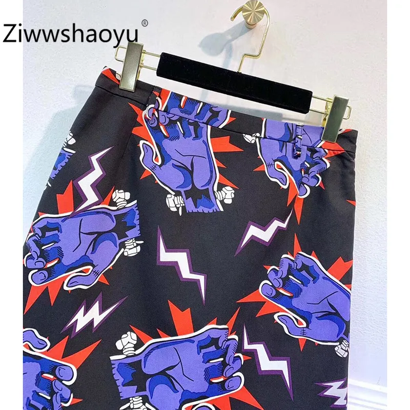 Ziwwshaoyu/Модная брендовая Осенняя хлопковая юбка для женщин с современным принтом; черная юбка до колена с высокой талией; Женская юбка
