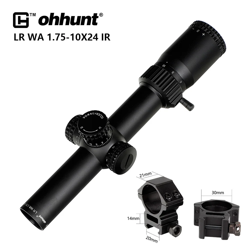 Ohhunt LR WA 1,75-10X24 ИК компактный охотничий прицел тактическое стекло травленая сетка Красное освещение башенки замок Сброс прицел - Цвет: Med Picatinny Rings