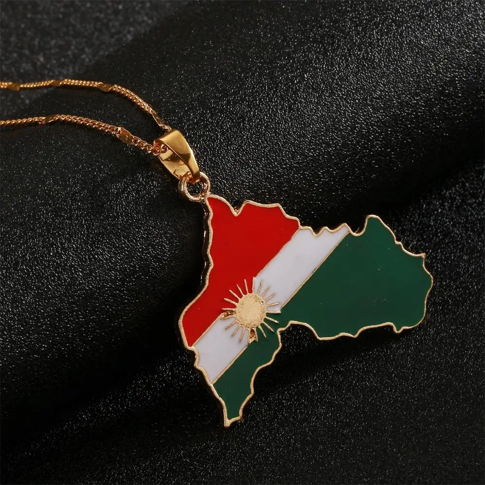 Золотой цвет Kurdistan кулон Карта Ожерелье флаг регион карта курдские цепи ювелирные изделия