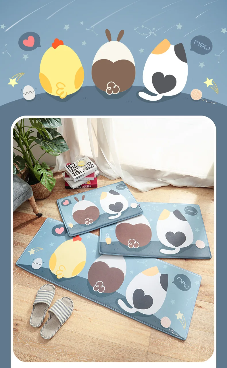 Cartoon Long Kitchen Mat Bath Carpet Floor Mat Home Entrance Doormat Absorbent Bedroom Living Room Rug Slip-resistant