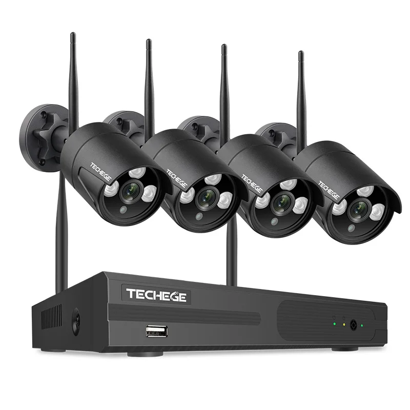 Black camera Techege, беспроводная система видеонаблюдения, 1080 P, аудио запись, 2 МП, 4 канала, NVR, водонепроницаемый, для улицы, wifi, CCTV камера, система, видео наблюдение, комплект - Цвет: Black camera