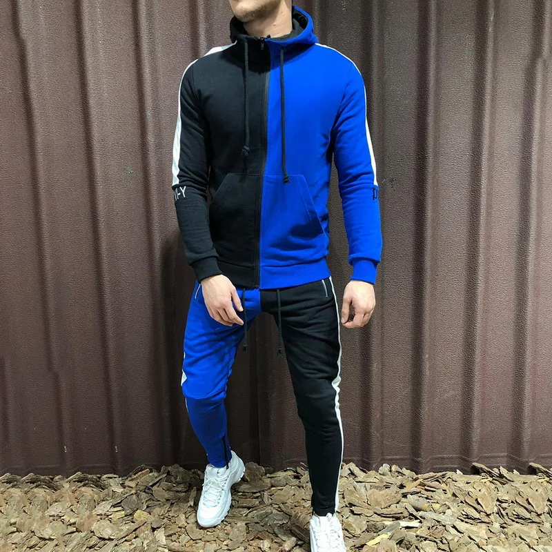 

Running Set For Men 2019 Fashion Tracksuit Autumn Winter Sport Suit Male Patchwork Gym Fitness 2pcs Set Hoodies With Sweatpants