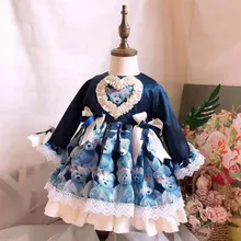 Комплект из 2 предметов для маленьких девочек с длинными рукавами, с бантом, с проектом из мультфильма, вечернее платье винтажное испанский платье принцессы в стиле «лолита» для девочек; От 0 до 7 лет осень-зима Буле медвежонок