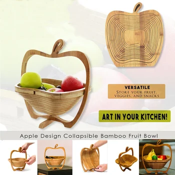

Collapsible Apple Shaped Bamboo Basket Kitchen Fruit Storage Centerpiece Decor Kitchen Tool