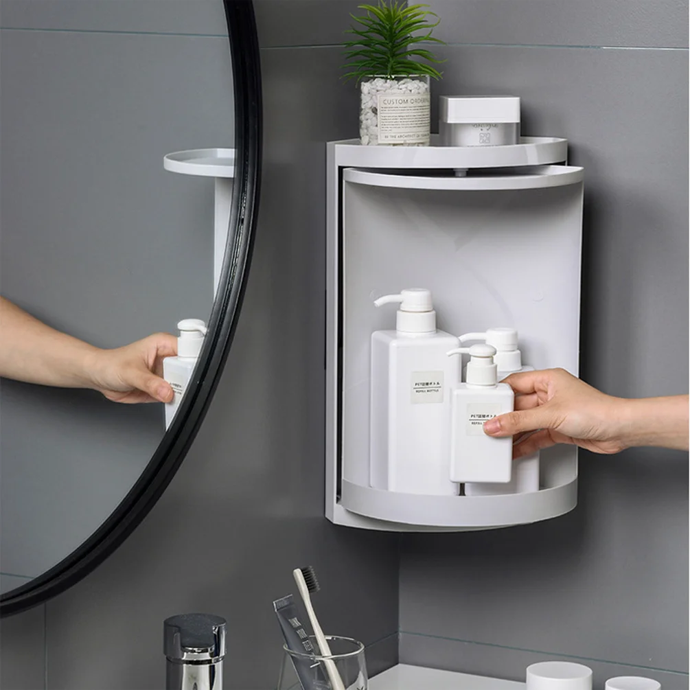 1Layer Bathroom Corner Storage 360 Rotating Wall-Mounted Shelf