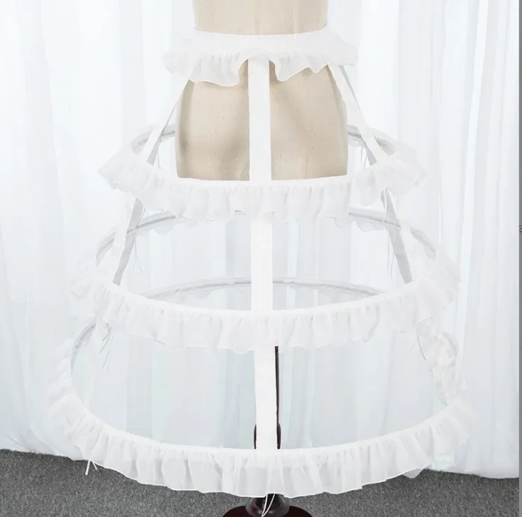 Women 3 Hoops Skirt Pannier Petticoat Hollow Bird Cage Crinoline Underskirt Ruffles Elastic Waist Lolita Bustle