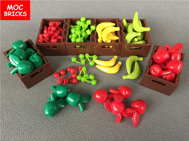 Распродажа кубики MOC еда напиток банан вишня фрукты корзина развивающие