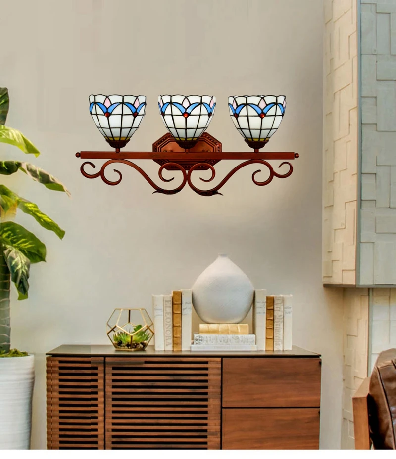 tiffany 彩色玻璃三头壁灯 (33)