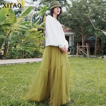 

XITAO Lace Women Skirt Fashion New 2020 Spring Elastic Waist Patchwork High Wist Goddess Fan Minority Casual Skirt DMY3222