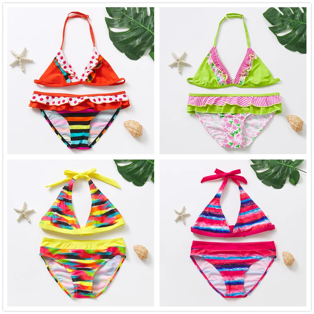 Girls swimsuit 5~16Y Girls Swimsuit Two pieces Girls swimwear Ruffle style Kids Bikini set Teenager Swimming suit for Kid girls-ST271MIX