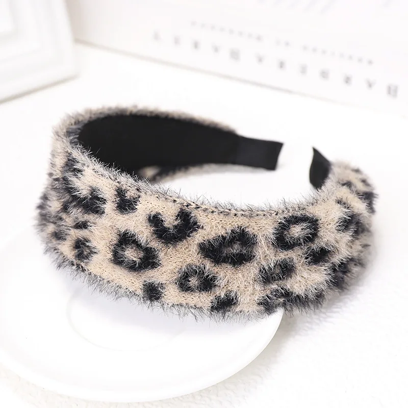 Новинка зимы, винтажные леопардовые принты, имитация кроличьего меха, широкие повязки для волос, повязки для волос для женщин, модные аксессуары для волос