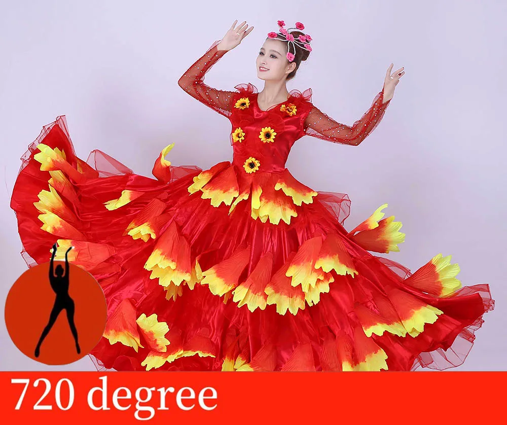 red 720 Испанская коррида фламенко платья для женщин девушки живота платье с широкой юбкой для танцев лепесток юбка современный танец Испания юбки фламенко SL1461 - Цвет: red 720