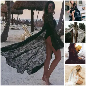 

2019 Sexy Ladies Women Bikini Lace Cover up Beach Dress Swimwear Chiffon Beachwear Bathing Suit Summer Holiday Kimono Cardigan