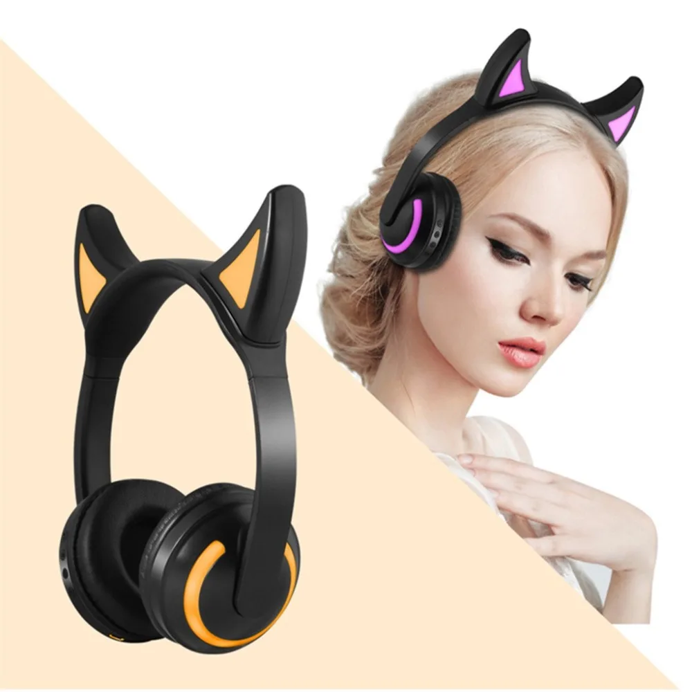 Гарнитура с креплением на голову, Bluetooth наушники с 7 цветами, мигающие светящиеся кошачьи наушники, беспроводные наушники для девочек, детские игровые наушники