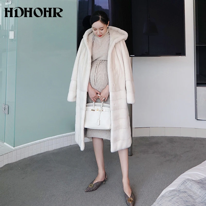 HDHOHR новая норковая шуба женская длинная модная Высококачественная норковая шуба несколько цветов настоящие норковые меховые куртки с шапкой